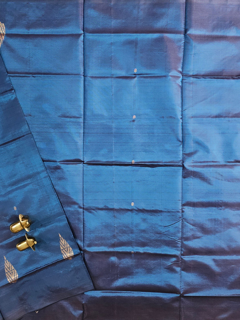 Chinnalampattu Saree - Peacock Blue with Red