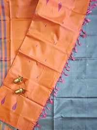 Chinnalampattu Saree - Grey with Dual Shade Peachish Pink