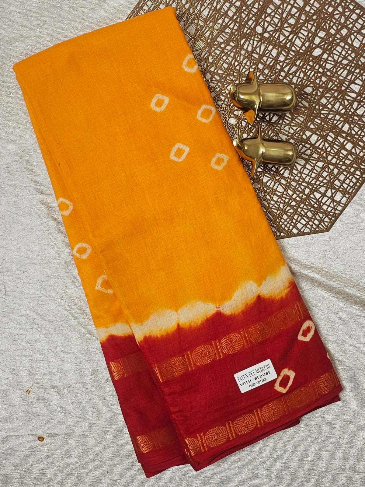 Madurai Sungadi Cotton Saree - Yellow with Red