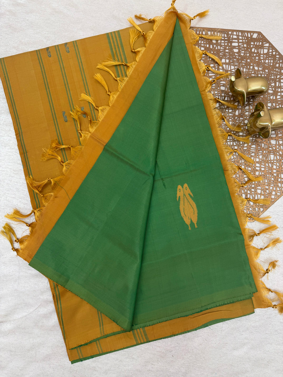Chinnalampattu Saree - Green with Brown