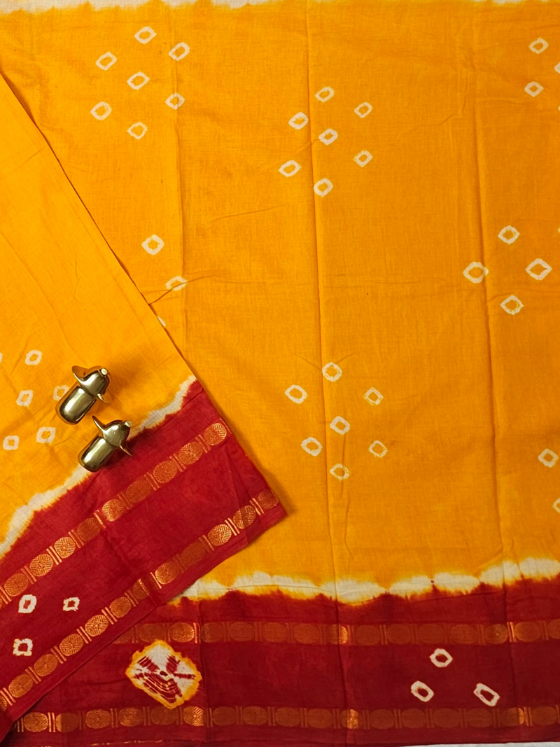 Madurai Sungadi Cotton Saree - Yellow with Red