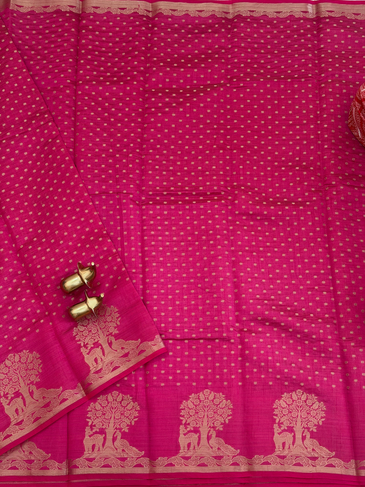 Tussar Silk Cotton Saree - Dark Pink