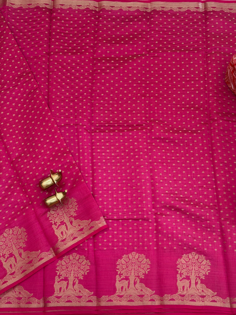 Tussar Silk Cotton Saree - Dark Pink