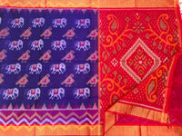 Blue with Red Pochampally Ikkat Silk Cotton (SICO Pattu)