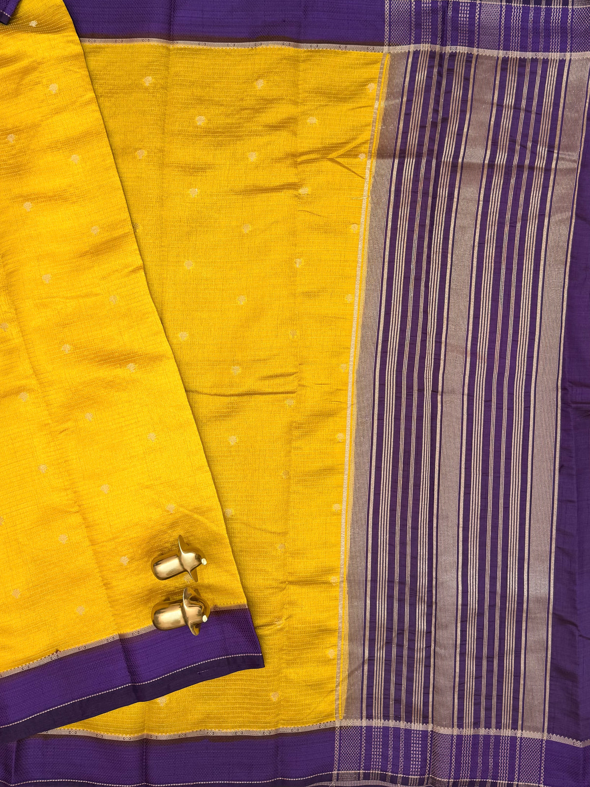 Georgette Silk Saree - Yellow with Purple