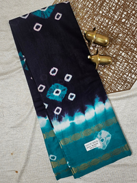 Madurai Sungadi Cotton Saree - Dark Blue with Sea Green