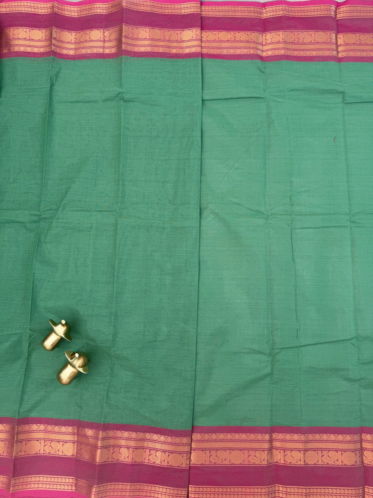 Chettinad Cotton Sarees - Green with Pink