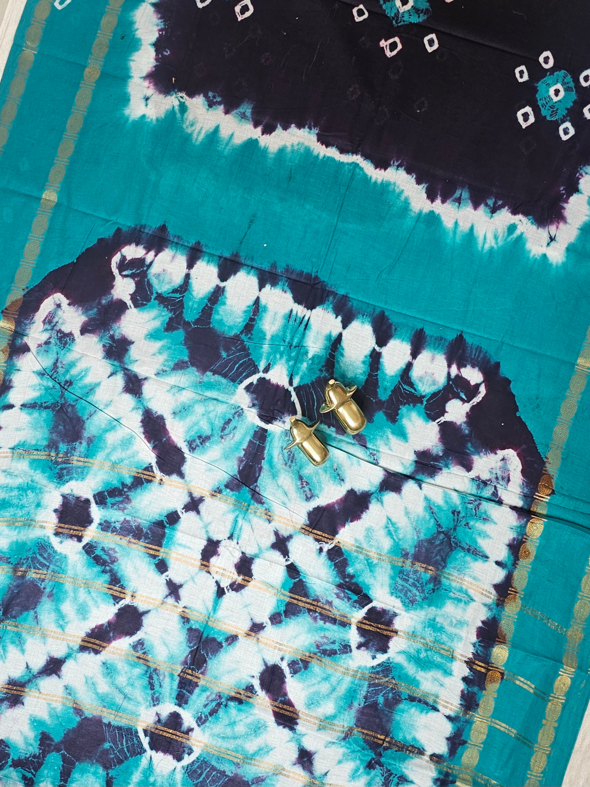 Madurai Sungadi Cotton Saree - Dark Blue with Sea Green