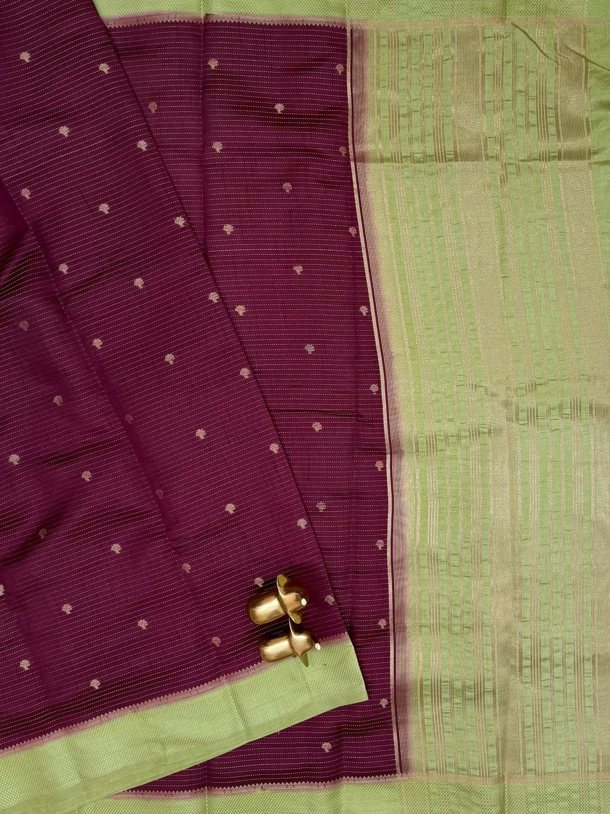 Georgette Silk Saree - Wine with Green
