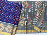 Blue with Grey Pochampally Ikkat Silk Cotton (SICO Pattu)