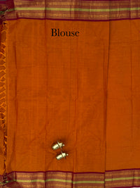 Chettinad Cotton Sarees - Deeper Rust Orange with Maroon