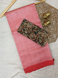 Handwoven Mangalagiri Plain Pattu Saree - Dark Peach