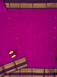 Chettinad Cotton Sarees - Magenta Pink with Dark Purple