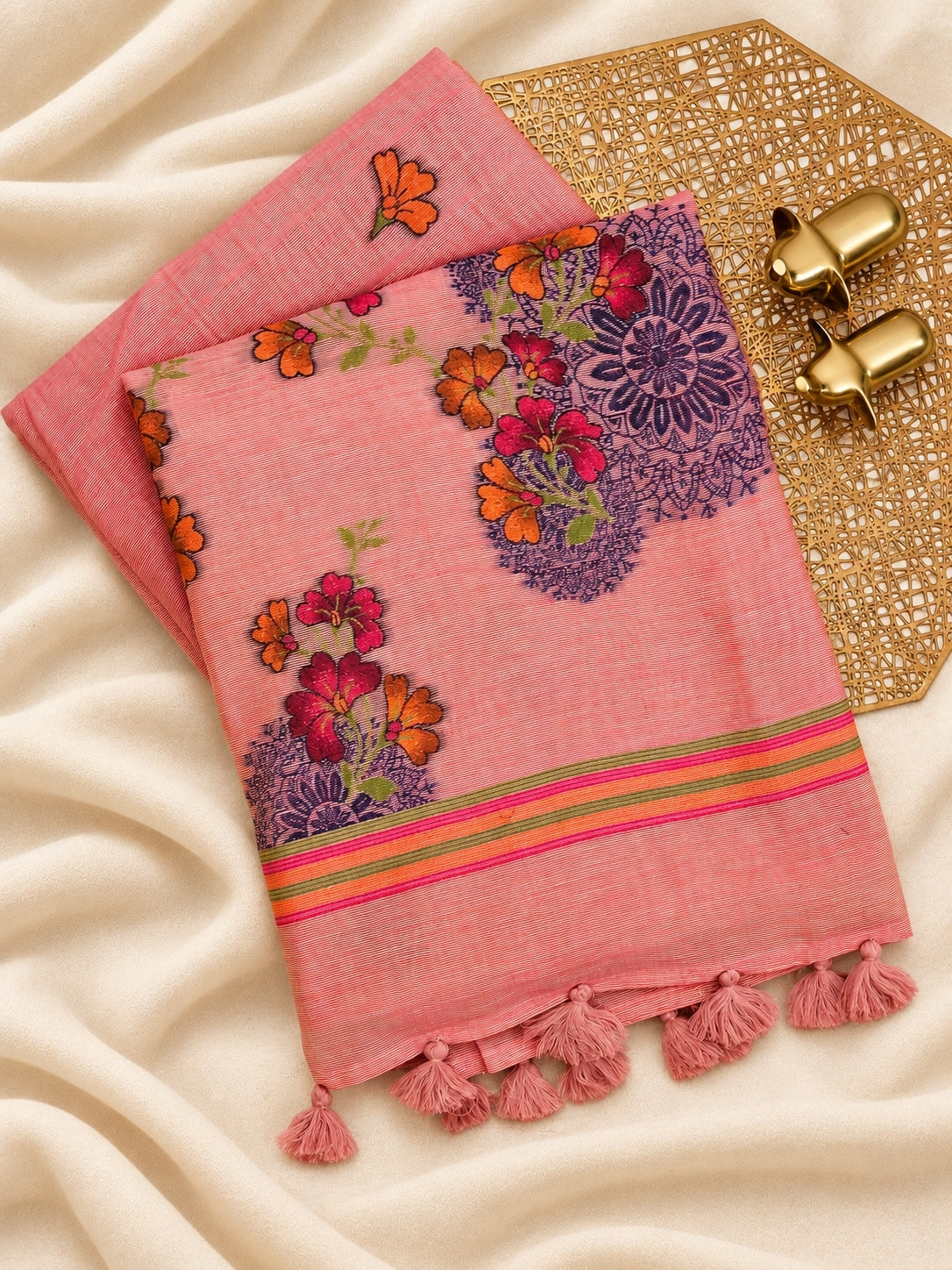 Soft Cotton with Weaving Floral Pattern  - Pink