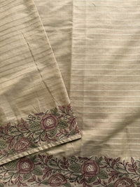 Premium Semi Tussar Zari Woven with Beautiful Emboridery Saree - Cream with Onion Pink