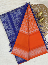 Orange with Blue Vanasingram Pattern Chinnalampattu Saree