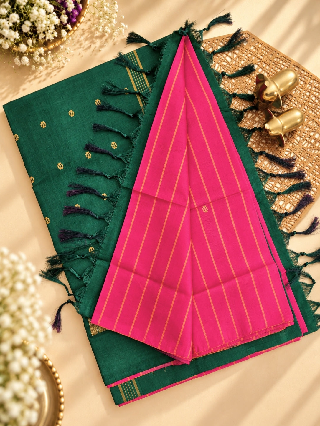 Chinnalampattu Saree - Pink with Green