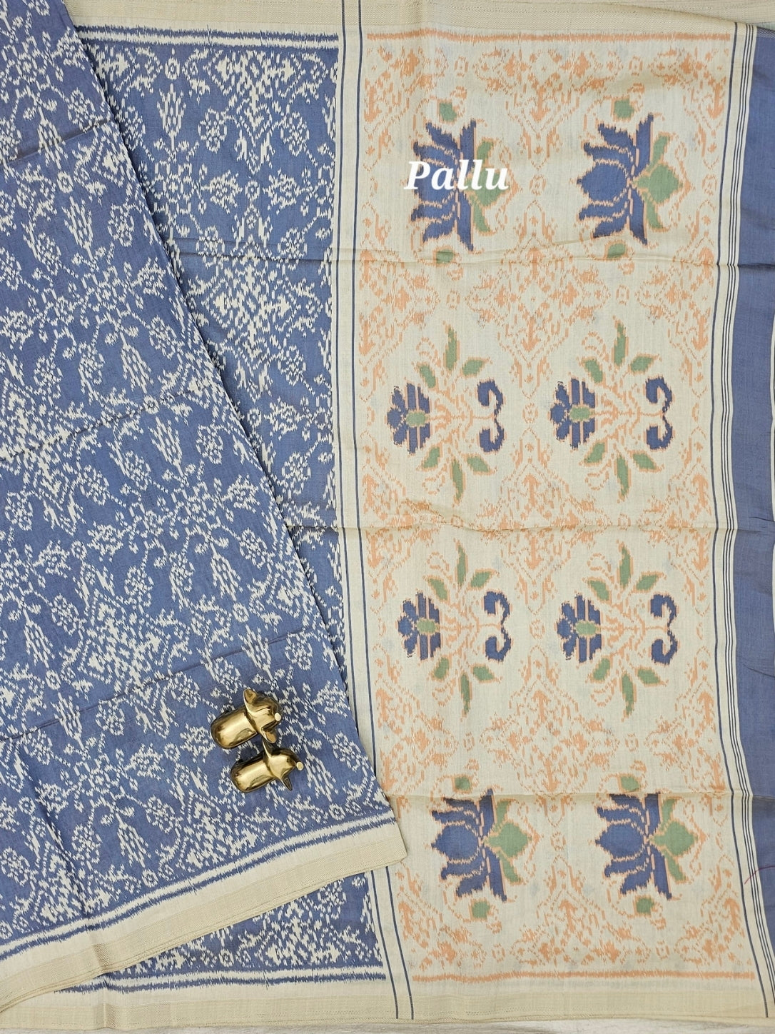 Patola Inspried Semi Tussar Saree  - pastel blue