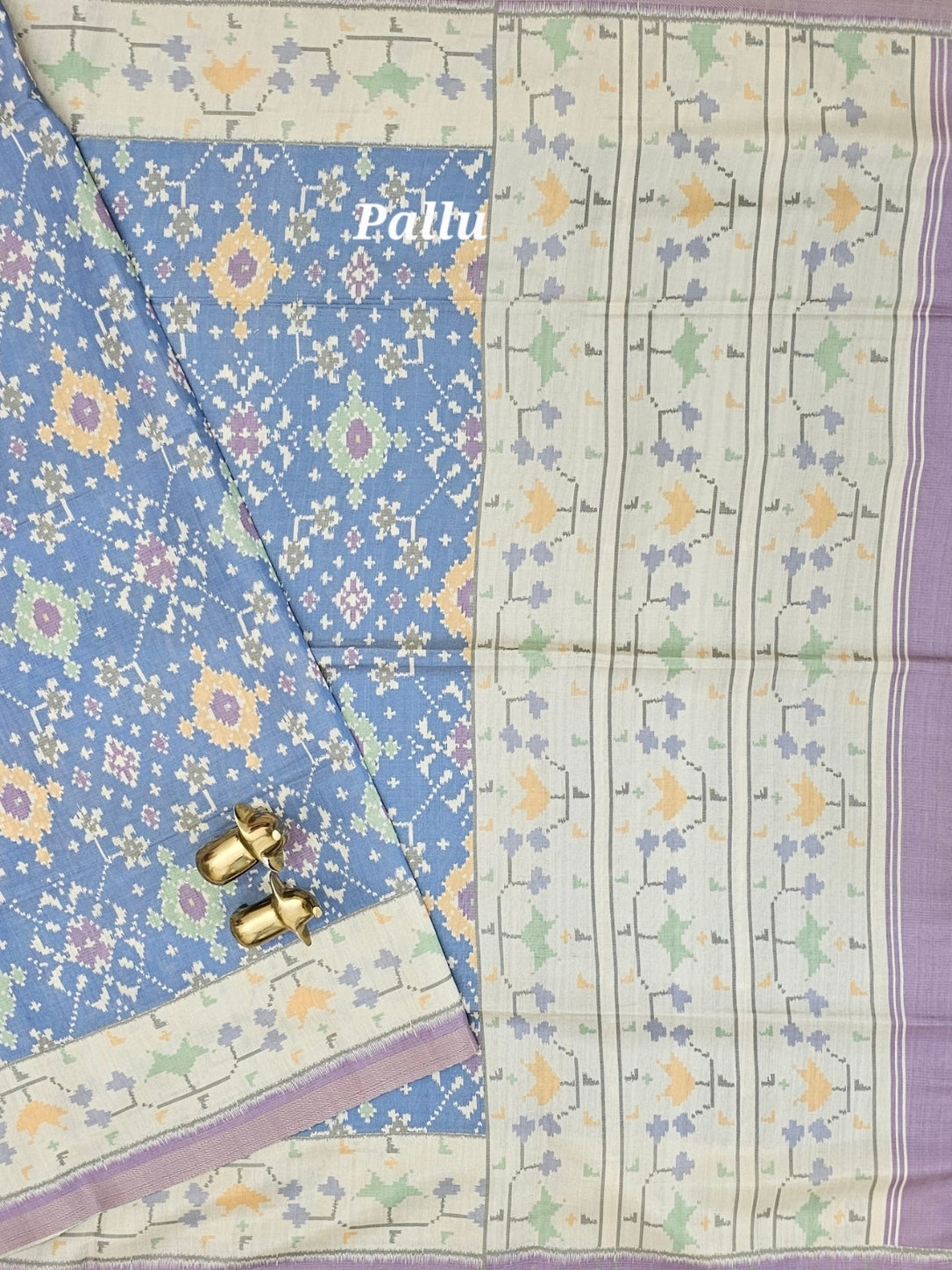 Patola Inspried Semi Tussar Saree  - Pastel Blue