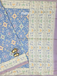 Patola Inspried Semi Tussar Saree  - Pastel Blue