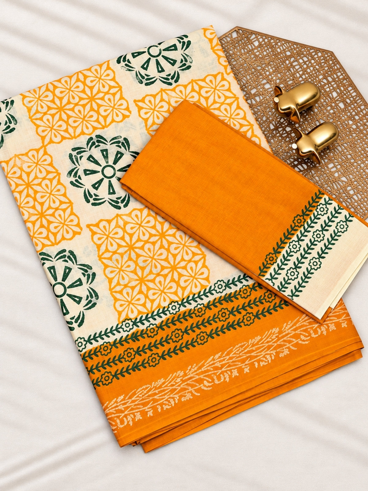 Pure Cotton with Hand Block Prints - Sandal with Orange