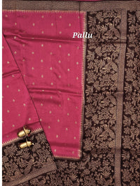 Jute Banarasi Silk Saree - Dark Onion Pink with Dark Brown