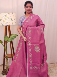 Linen Tissue with Zari Weaving Digital Printed Sarees - Pink