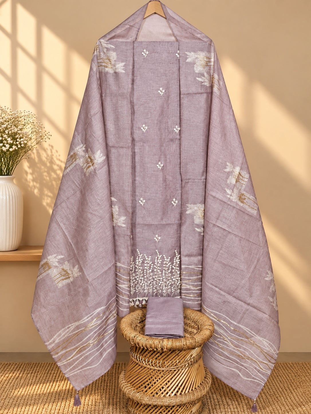 Premium Linen Tissue with Beads Work Unstitched Salwar - Lavender