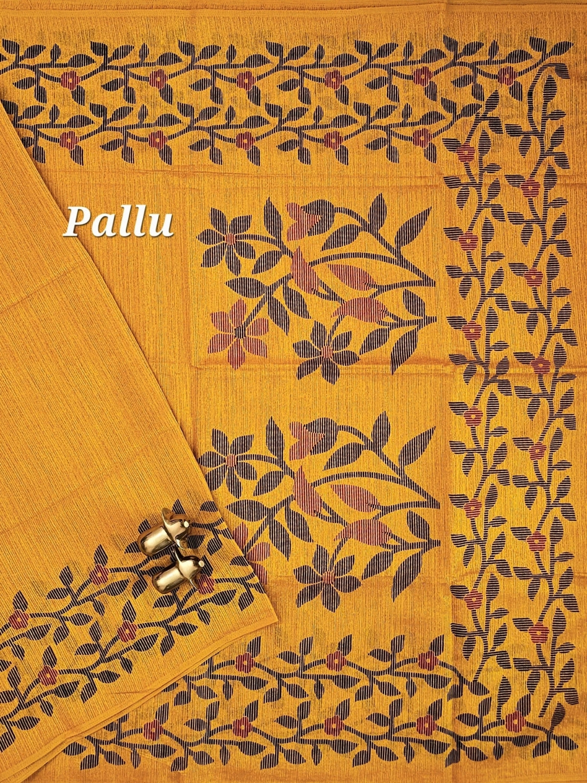 Casual Semi Tussar with Floral Border - Yellow