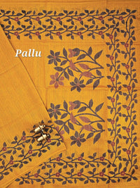 Casual Semi Tussar with Floral Border - Yellow