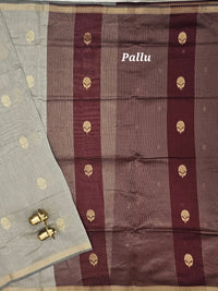 Semi Maheswari Silk Cotton Saree - Beige with Maroon