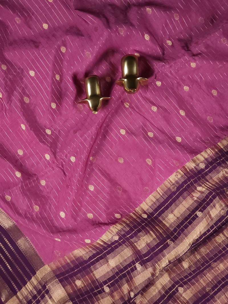 Georgette with Zari Woven Border Saree - Dark Onion Pink with Magenta Pink