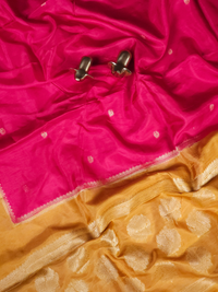 Semi Mysore Crepe Silk Saree - Pink With Mustard Yellow