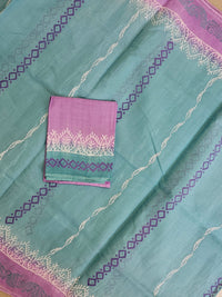Pure Cotton with Hand Block Prints - Sea Blue with Lavender