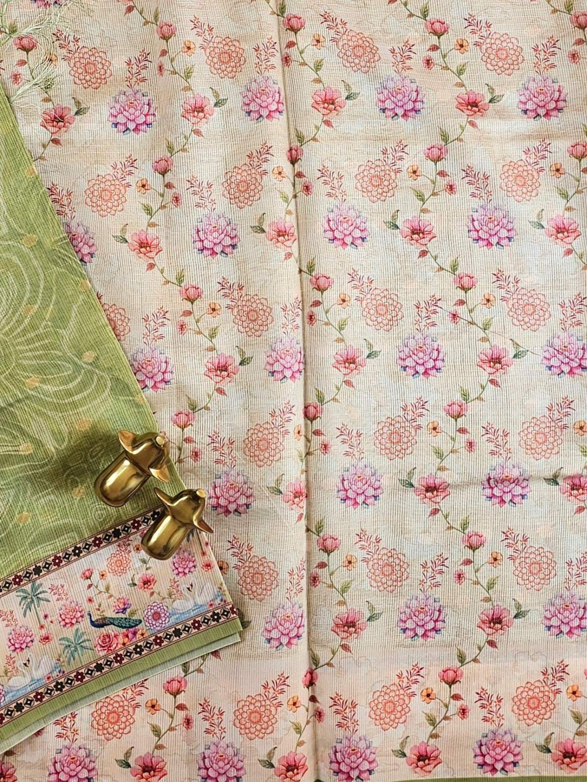 Unique Semi Tussar with Zari Weaving Butti - Green