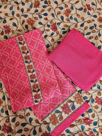 Chanderi with Kantha Unstitched Salwar Suit - Pink
