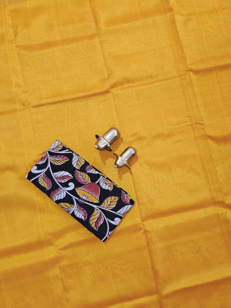 Handwoven Mangalagiri Plain Pattu Saree - Yellow