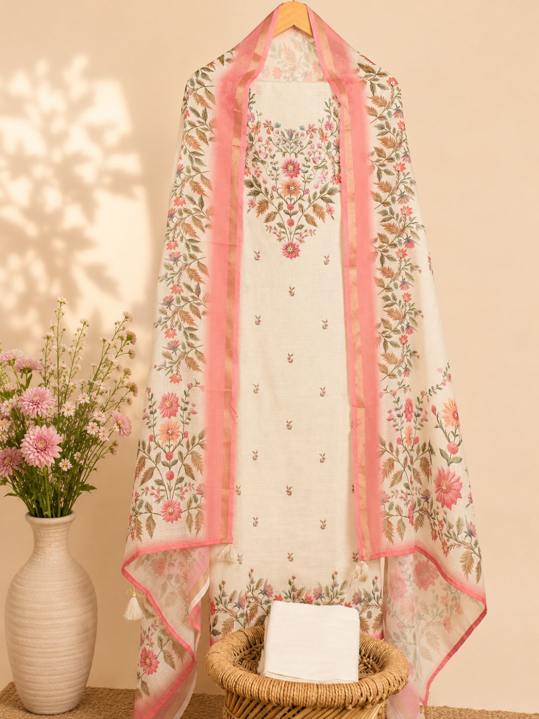 Linen Unstitched Salwar - Off-white