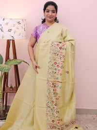 Premium Soft Linen Tissue with Hand Emboridery - Pista Green