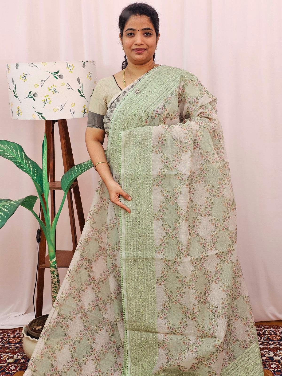 Premium Super Net Kota Saree - Pastel Green