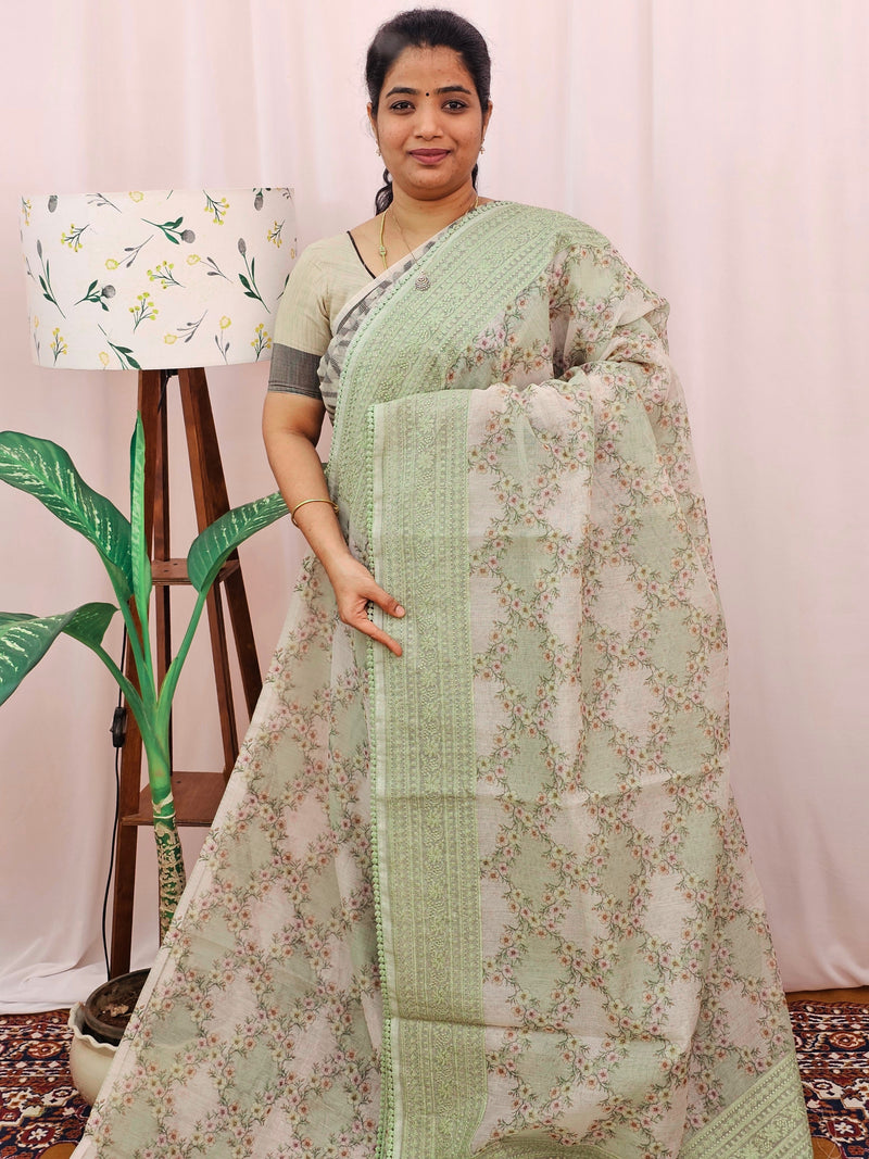 Premium Super Net Kota Saree - Pastel Green