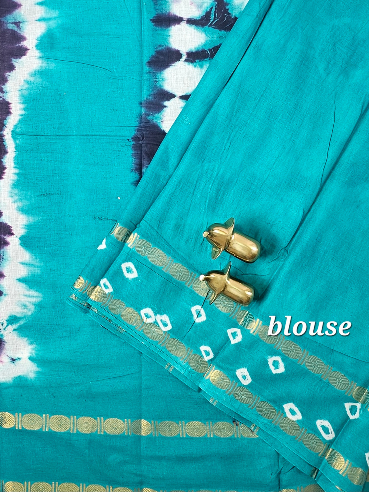 Madurai Sungadi Cotton Saree - Dark Blue with Sea Green