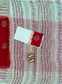 Pure Cotton with Hand Block Prints - Red with Light Green