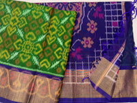 Green with Purple Pochampally Ikkat Silk Cotton (SICO Pattu)