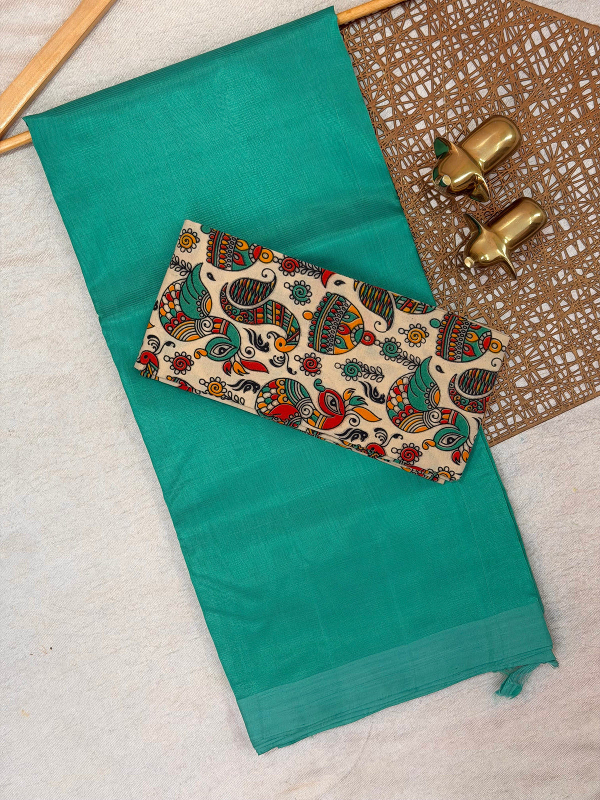 Handwoven Mangalagiri Plain Pattu Saree - Sea Green