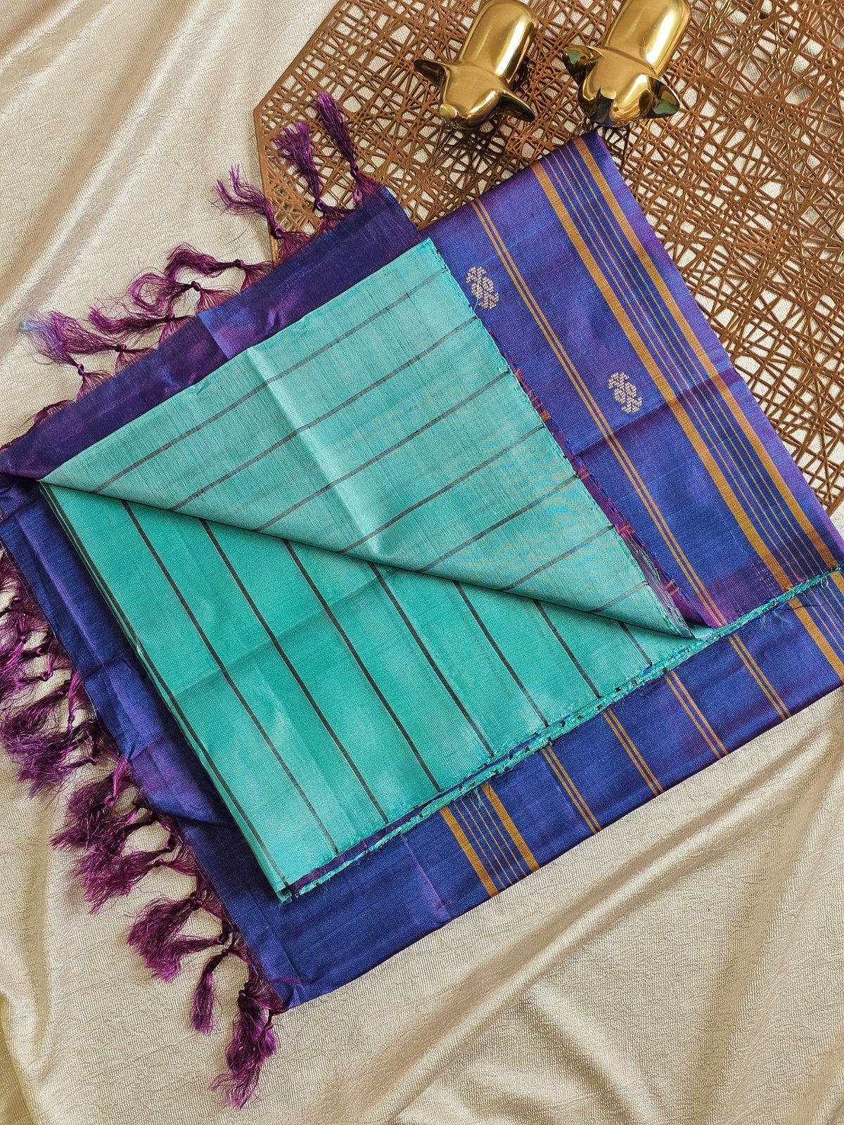 Chinnalampattu Saree - Sea Blue with Dual Shade Peacock Blue cum Purple