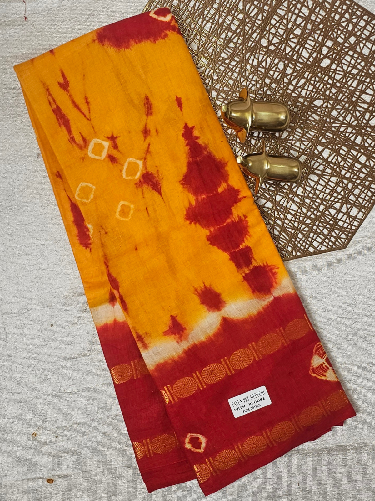 Madurai Sungadi Cotton Saree - Yellow with Red