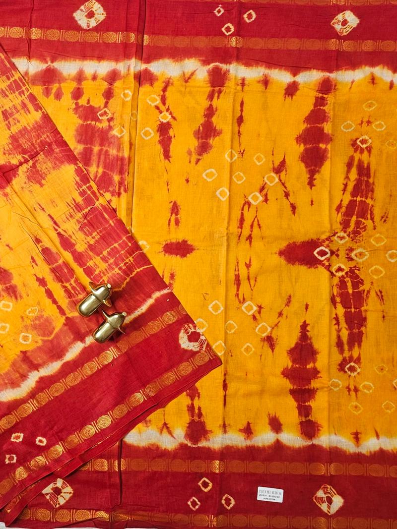 Madurai Sungadi Cotton Saree - Yellow with Red