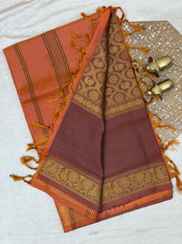 Maroon with Dark Orange Peacock Pattern Chinnalampattu Saree