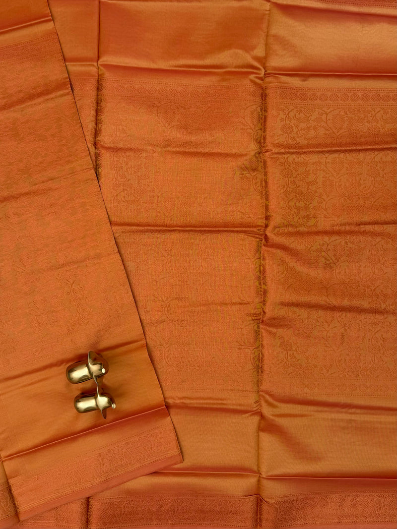 Dual Shade Orange with Blue Floral Pattern Chinnalampattu Saree